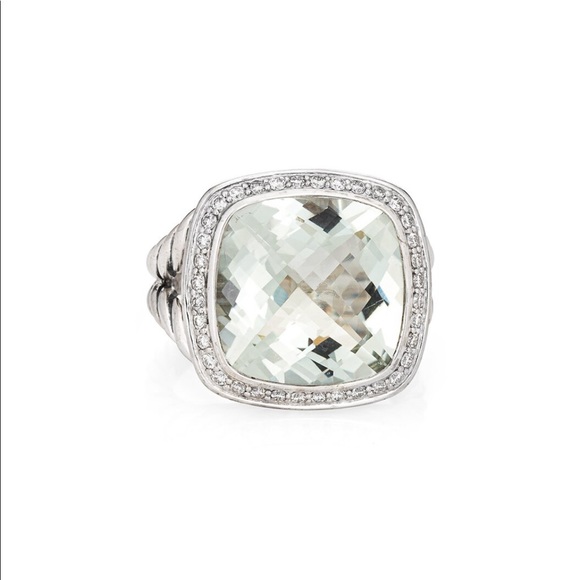 David Yurman 11mm Albion Silver 0.22 ct. tw. Diamond and Prasiolite Ring Sz 5 - Picture 1 of 2
